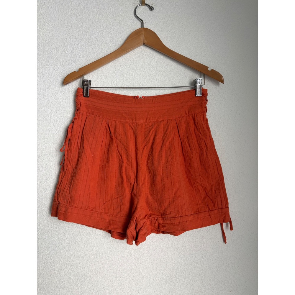 Lost + Wander Burnt Orange Lace Up Side‎ High Waisted Shorts Pleated Size M